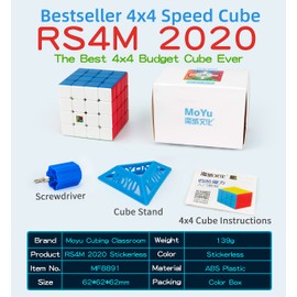 CuberShop Moyu RS4M 2020 cubeta de velocidad, rompecabezas magnético eficiente y rentable de 4 x 4 velocidades, MFJS Cubing Classroom 4 x 4 cubeta de velocidad profesional sin calcomanía (RS 4M 2020
