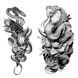 BeyondTattoos 2 Sheets Cobra Tattoo Japan Tattoo Hannya Oni Mask Tattoo Snake Tattoo Temporary Tattoos XQB401 547