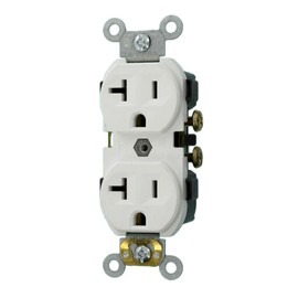 Leviton CR20-W 20-Amp, 125-Volt, Narrow Body Duplex Receptacle, Straight Blade, Commercial Grade, Self Grounding, White