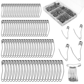 160pcs Curved Safety Pins, 4 Sizes Quilting Basting Pins Bent Safety Pins Sewing Safety Pins Assorted Accessories for Crafting Quilting Knitting Sewing (Silver)