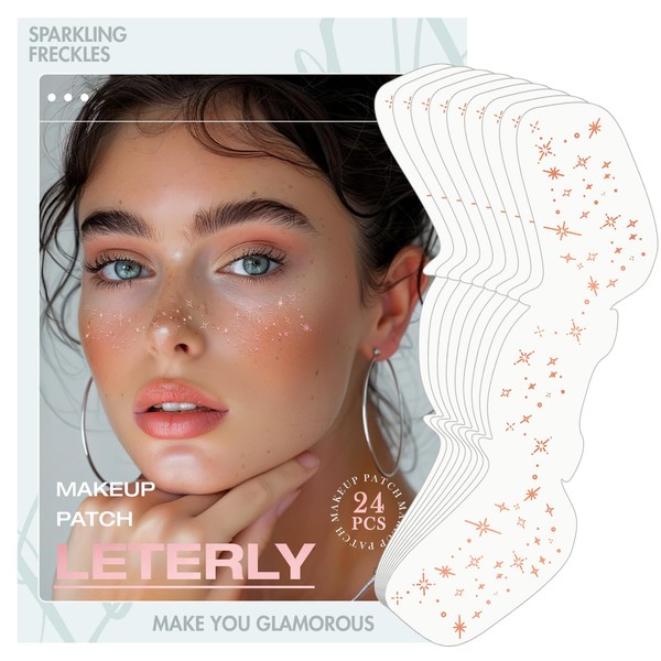 Leterly 24 Pcs Glitter Freckles Face Tattoo,Rose Gold Face Glitter