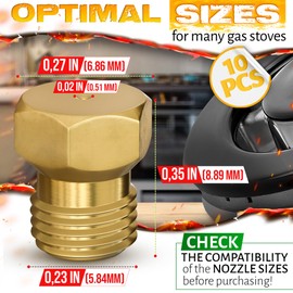 10Pcs Propane Orifice Kit - M6x0.75mm, 0.5mm=0.02"=24AWG Brass Nozzle Temperature-Resistant Propane to Natural Gas Conversion Kit for Grill - Easy Install, Universal Fit for Gas Stoves and Grills