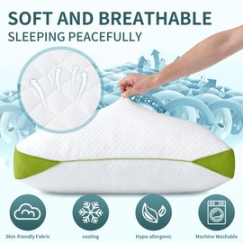 HKYLRAN Luxury Hotel Cooling Pillow for Sleeping,Medium Firm Shredded Memory Foam Pillows Queen Size Set of 2,with Zipper Adjustable Supportive