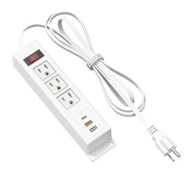 Kungfuking Wall Mount Power Strip with USB, 6 in 1 Mountable Power Strip Surge Protector with 3 AC Outlet and 3 USB Ports, Under Desk Power Strip Mountable Desk Outlet, 6FT Extension Cord, UL Listed