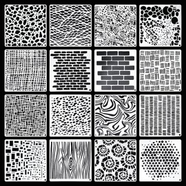 16Pcs Pattern Stencils for Crafts 6x6 Inch Brick Dot Layering Stencils for Painting on Wood Geometric Stencils Mixed Media Texture Stencils for Painting on Walls Furniture Fabric Canvas Card Making