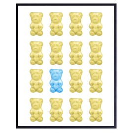 Pop art Gummy Bear Decor - Trendy Wall Art Indie Room Decor - Eclectic Wall Decor for Teens, Home Decor Aesthetic - Preppy Room Decor for Girls - Blue and Yellow Modern art Funky Living room Decor