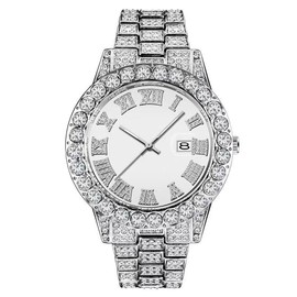 Unisex Crystal Watch Fashion Diamond Watch Mens Womens Full Iced-Out Watches Luxury Diamond Bracelet (Silver)