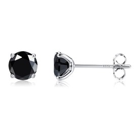 PATISORNA 925 Sterling Silver 5mm Long Post Cubic Zirconia Stud Earrings for Women Men,Black CZ Studs earrings Hypoallergenic