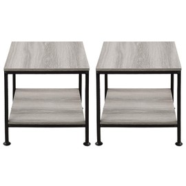 KirKical 20 Inch 2 Tiers End Table with Metal Frame,Rustic Grey Nightstands Side Table Sturdy Easy Assembly Modern Style for Living Room Bedroom(Set of 2)