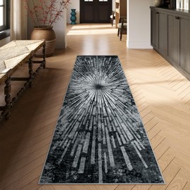 Lahome Black Kitchen Runner Rug 2.5x8, Non-Slip Low-Pile Runners for Hallways Kitchen Runner Washable, Modern Abstract Splash Carpet Runner 8 ft Indoor for Entryway Bathroom Laundry