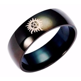 Supernaturals Anti Possession Symbol Black Metal Band Ring Assorted Sizes (11)
