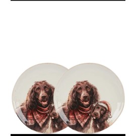Southern Living Santa Paws Boykin Spaniel Accent Plates 8 3/8"  New Set Of 2