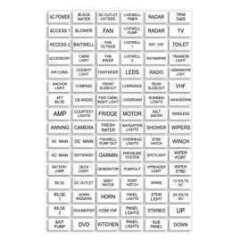 White Marine Boat Dash Board Switch Instrument Panel Decal Sticker Labels Sheet Light Switch Fuse Description Button Boating Fishing Horn GPS LEDs Motor CD Radio Blower Fan Port