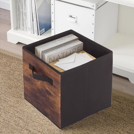 PowerKing Collapsible Storage Cubes with Handles, Fabric Foldable Bins for Closet Shelves, Durable Organization Storage Bins, 10.5'' x 11'' x 10.5'' (2Pack, Vintage Wood Grain)