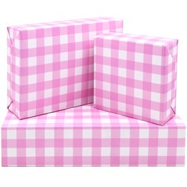 Pink White Wrapping Paper 5Pcs,50 * 70cm Wrapping Paper for Girls,Plaid Design for Baby Shower, Birthday Wedding