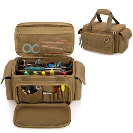 Rexmica Small Tool Bag for Men, Tool Storage Organiser with Anti-friction and Thick Padded Bottom, Tactical Bag, Range Bag, Multi-functional Work Bag for Repairman, Electrician, Carpenters, Khaki