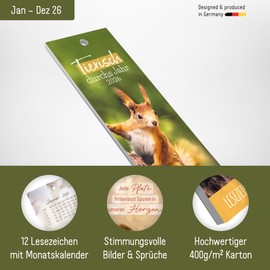 Häfft® Bookmark Calendar 2026 with 12 Bookmarks Including Monthly Calendar, Atmospheric Pictures and Sayings "Animal Through the Year" - Sustainable and Climate Friendly