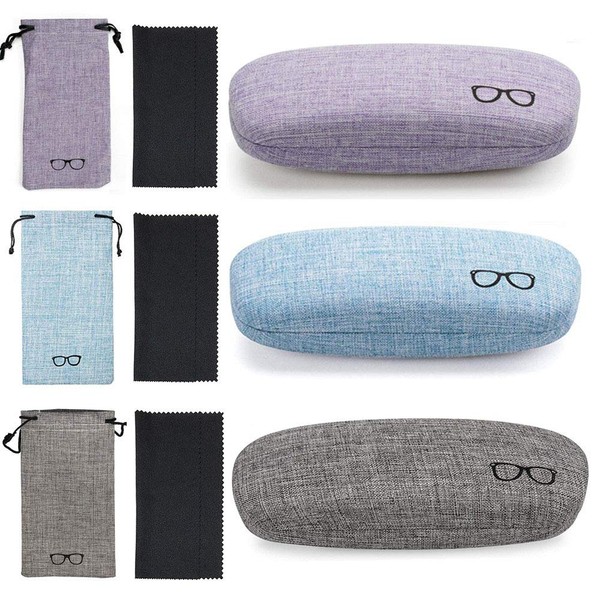 Tkocisa 3 Pieces Hard Shell Eyeglasses Case Glasses Case, Retro
