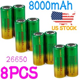 Skywolfeye 8pcs Skywolfeye 26650 Battery 3.7V Rechargeable Batteries Cell
