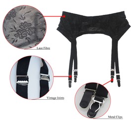 TVRtyle Women's Mysterious Sexy Black 4 Vintage Metal Clips Garter Belts for Stockings (Medium)