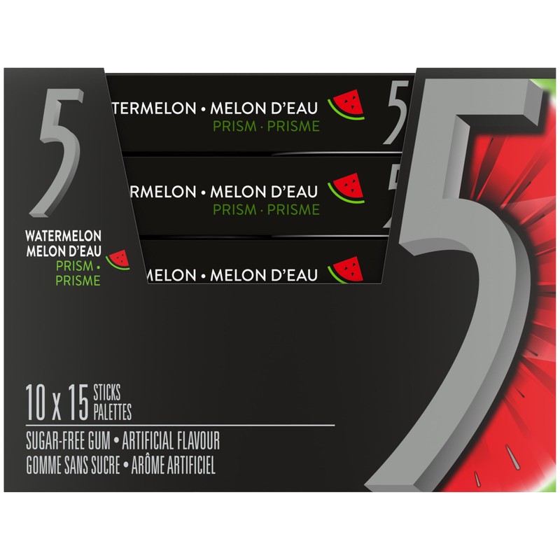 Wrigley 5 Prism Electric Watermelon Gum, 10ct x 15pcs, (Imported