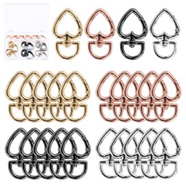 Swpeet 20PCS 4 Colors Zinc Alloy Heart Shape Swivel Buckles Set, Gold Silver Gun-Black Rose-Gold Heart Shape Trigger Spring Keyring Buckle for DIY Key Chains, Buckle, Bags, Purses