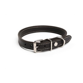 Collar de Cuero Genuino para Perros, Negro, Costuras Reforzadas, 3 Tamaños Disponibles, con Hebilla Metálica (Grande)