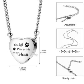 XIUDA Urn Necklace for Ashes with Paw Prints Heart Cremation Jewelry for Dog Ashes- You Left Paw Prints on My Heart