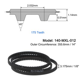 uxcell 140-MXL-012 Timing Belt 175 Teeth Closed Loop Pulley Timing Belt 14" Length x 0.125" Width Rubber Geared Cogged Belt