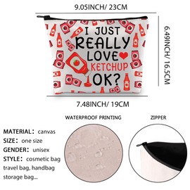 LEVLO Ketchup Lover Cosmetic Bag - Red, Zipper, Waterproof, Durable, Cartoon Pattern - 23cm x 18cm x 18cm - Ideal for Travel, Work, Business, On-the-go