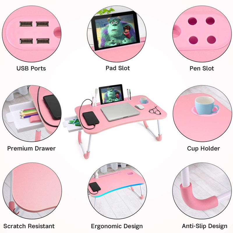 Slendor Lap Desk with Tablet Slot, Foldable Laptop Table with