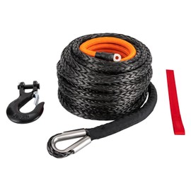 DYNAMI 9/16" x 76ft Synthetic Winch Rope with Hook&Safety Pull Strap,Winch Cable with Protective Sleeve,for 4WD Off Road Vehiclee/SUV/ATV/UTV, 35,000LBS Breaking Strength (Black,Orange, 9/16in 76ft)