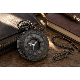 Vintage Roman Numeral Pocket Watch for Men – Engraved Quartz Watch with Chain, Classic Gift for Dad, Father’s Day & Birthday