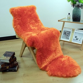 Orange Genuine Sheepskin Rug, Fluffy Fuzzy Soft Shaggy Fur Area Rug for Bedroom Living Room Fur Wool Pray Pup Carpet Cushion, Chair Sofa Seat Cover, Double Pelt/2FT*6FT