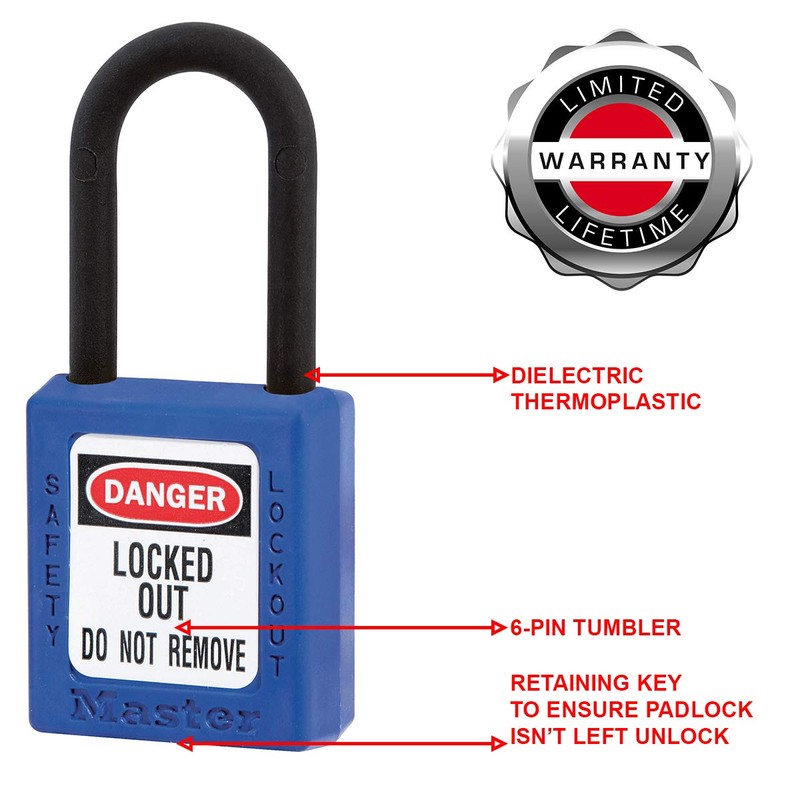 Master Lock 406BLU Dielectric Thermoplastic Safety Padlock for Electrical Installation,