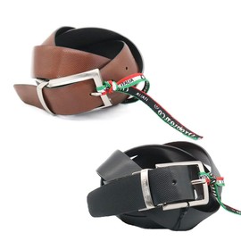 Orobianco Belt Swivel 2-Way Reversible Cowhide Leather, Made in Italy, Men's Size Adjustable, NERO x COGNAC/Dark Brown