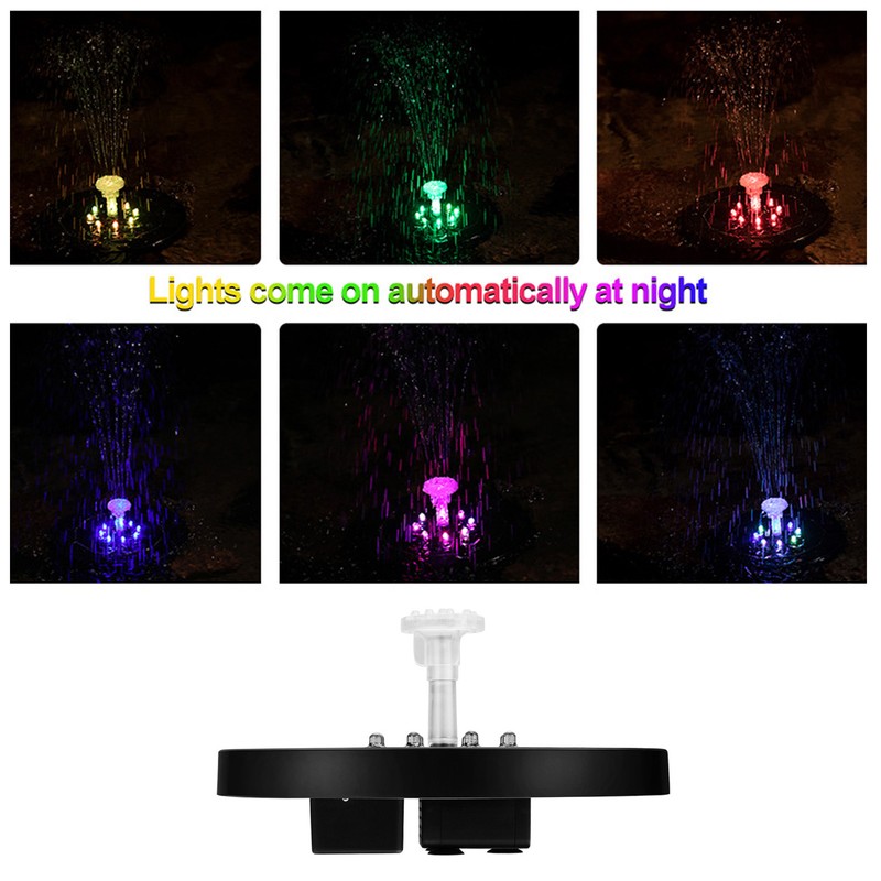 Solar Fountain LED Colorful Lighting Solar Powered Floating Bird Bath