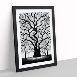 Monochrome Tree Art No.2 Framed Print for Living Room Bedroom Home Office Décor, Wall Art Picture Ready to Hang, Black A4 Frame (34 x 25 cm)