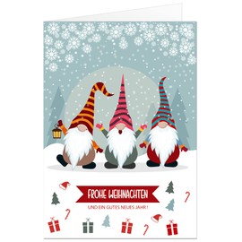 Christmas Card Set Gnome Trio with Envelope (Folding Cards 17 x 12 cm – Not the Smaller A6 Format) (Pack of 20)