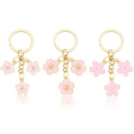TUCEWP 3Pcs Cute Flower Keychain for Women Girls Pink Enameled Flower Tassel Keychain Cherry Blossom Keychain Charms Aesthetic Purse Keyring Holder Bag Car Accessories Birthday Christmas Gift
