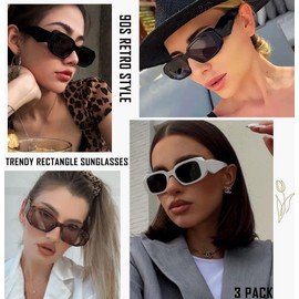 Trendy Rectangle Sunglasses for Women 90s Retro Style Sun Glasses Outdoor Travel 100% UV Protection Goggles