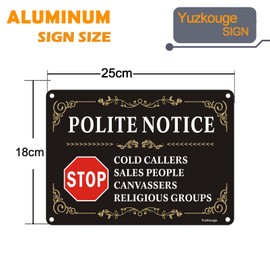 Yuzkouge No Cold Callers Sales Religious Groups Front Door Stop Sign - 2 Pack, 25 x 18 cm Rust Free Aluminum Polite NoticeSign, Weatherproof, Fade Resistant, Easy Mounting.
