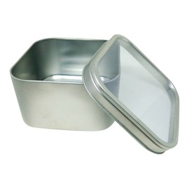 Generic Square Metal Tin Box Storage Containers with Windowed Lids - 4x4x3.5 Inches 16 oz. - Set of 2