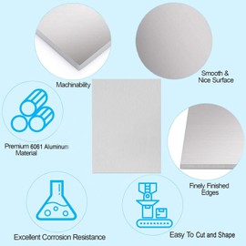 6061 Aluminum Sheet, 6 x 8 x 1/8 Inches Thickness, Flat Plain Plate Panel Aluminum Sheet, Heavy Duty Metal Aluminum Sheet Plate Finely Polished and Deburred, 3mm