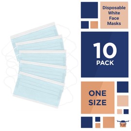 EZGOODZ Disposbale Face Masks. Pack of 10 Blue Adult Mouth ; Nose Covers. 3-ply Face Covers with Nose Wire. Face Protection with Adjustable Earloops for Outdoor, Home, Office. Unisex Dust Mask