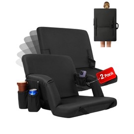 FASTMOMENT 2 Pcs Stadium Seats with Back Support 14-Position Stadium Seats for Bleachers Portable Bleacher Chairs with Wider Cushion, Thick Padding Ideal Seats for Sport Event, Camping (Black, 2-Pack)