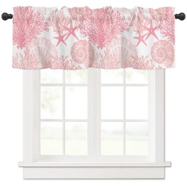 Coastal Pink Coral Valances for Windows/Kitchen/Living Room/Bathroom Decor, Ocean Beach Valance Curtains with Rod Pocket, Summer Nautical Short Light Filtering Curtain Window Valances 54"Wx18"L