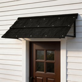 bimiti 52" x 31" Fixed Metal Awnings, Window Canopy with Triangle Steel Frame, Tile Shaped Door Awning for Porches, Door Entrance, Windows, Patios and Balconies (Black)