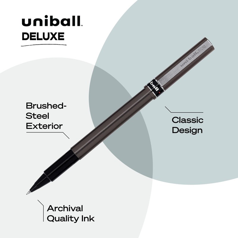 Uniball Deluxe, Black Rollerball Pens - 0.5mm Micro Point, Pack