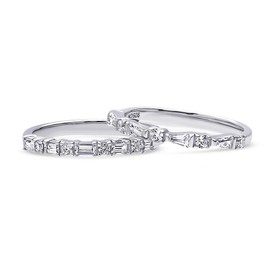 BERRICLE Sterling Silver Vintage Inspired Art Deco Wedding Rings Cubic Zirconia CZ Eternity Ring Set for Women, Rhodium Plated Size 4.5
